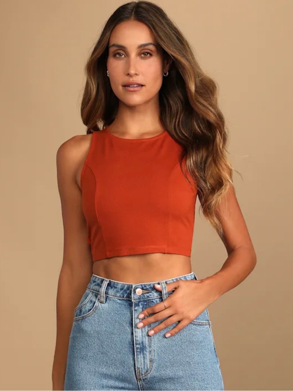 Lulus Let's Tie It Rust Orange Tie-back Cropped Tank Top - Size M